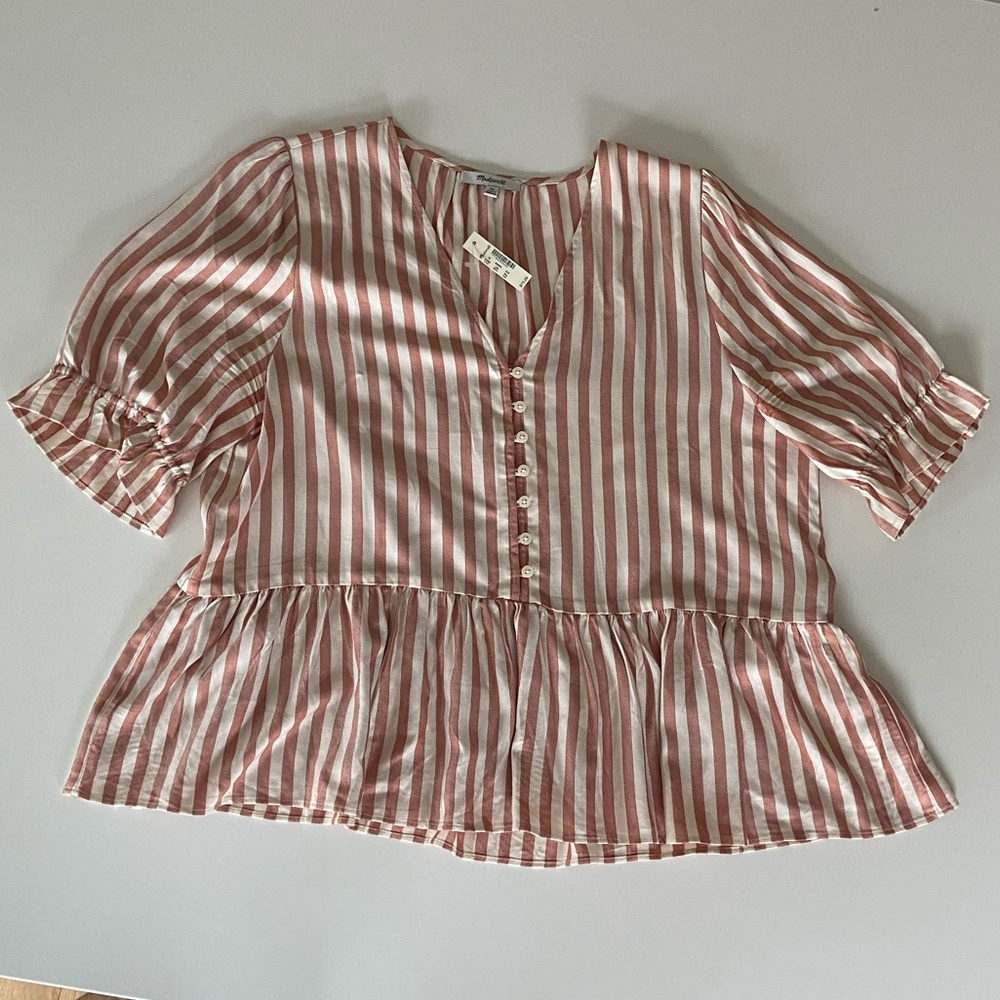 Madewell Red Striped Peplum Top